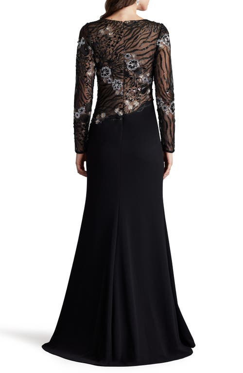 Tadashi Shoji Sequin Lace Bodice Long Sleeve Gown In Black/nude