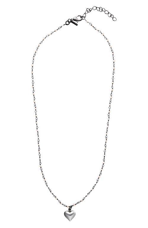 Adornia Fine Freshwater Pearl Rosary Puffy Heart Pendant Necklace In Silver