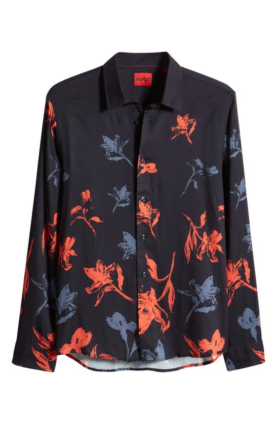 Shop Hugo Emero Straight Fit Floral Button-up Shirt In Dark Blue