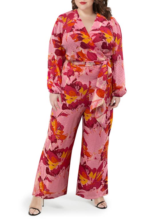 Marée Pour Toi Floral Clip Dot Long Sleeve Jumpsuit in Pink