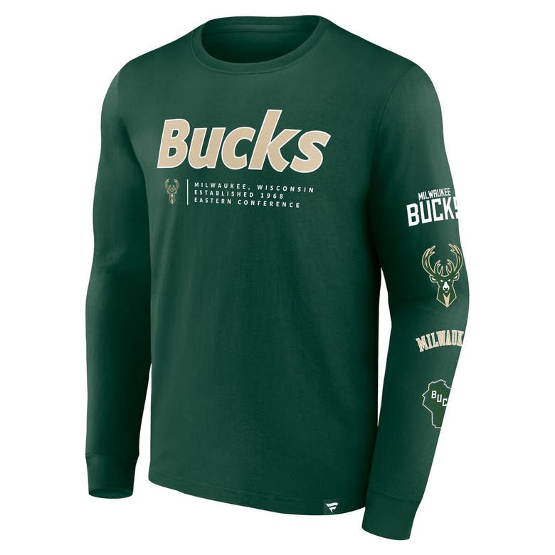 Shop Fanatics Branded Hunter Green Milwaukee Bucks Baseline Long Sleeve T-shirt
