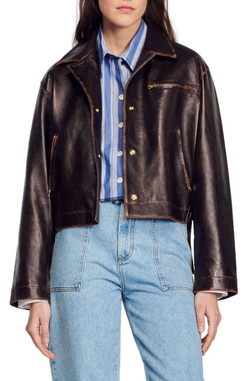 Jude Lambskin Leather Jacket in Black Brown