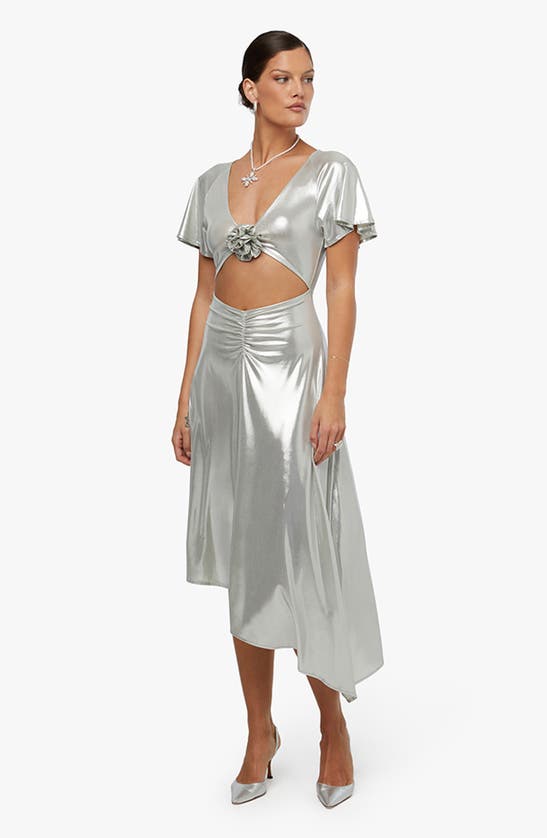 Shop Weworewhat We Wore What Asymmetric Cutout Metallic Dress In Silver