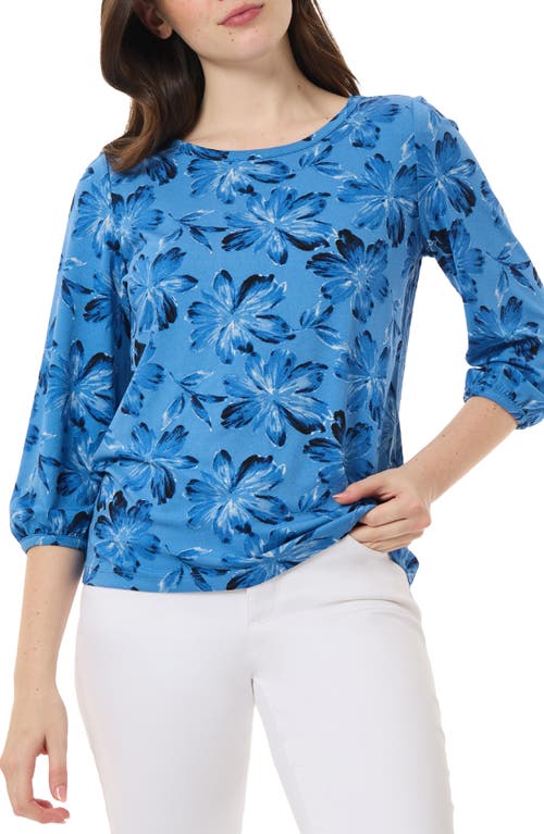 Jones New York Floral Top In Blue Lagoon Multi