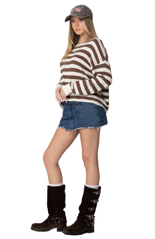 Shop Edikted Anney Oversize Stripe Sweater In Brown-and-cream