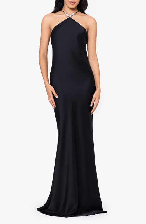 Betsy & Adam Beaded Sleeveless Double Satin Gown Black at Nordstrom,
