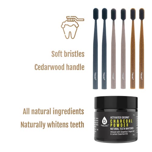Pursonic Natural Radiance Combo Activated Coconut Charcoal Powder Natural Teeth Whitener + Cedarwood In Multicolor