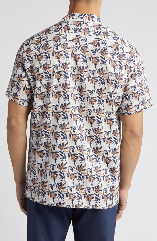 Johnston & Murphy Foliage Print Short Sleeve Cotton & Modal Camp Shirt In Ivory