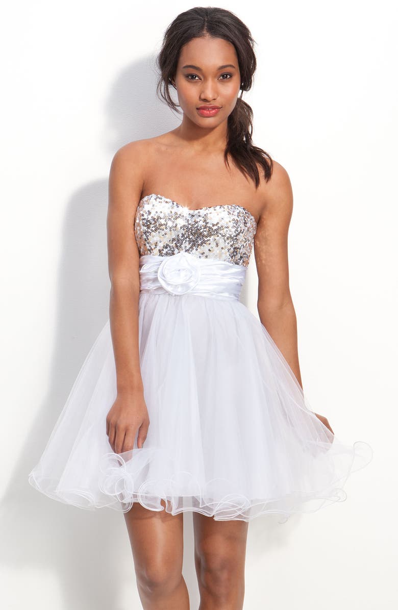 Accidentally In Love Strapless Sequin & Tulle Party Dress (Juniors ...