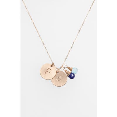 Nashelle Blue Quartz Initial & Heart 14K-Gold Fill Disc Necklace