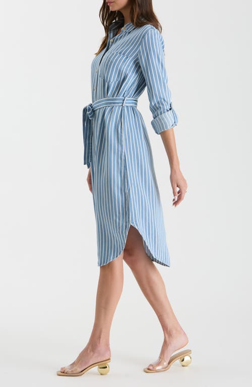 Shop August Sky Stripe Long Sleeve Chambray Shirtdress In Chambray Multi