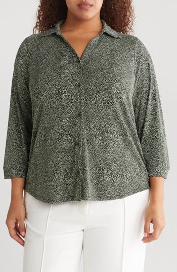 Adrianna Papell Geometric Shirt Jacket In Green