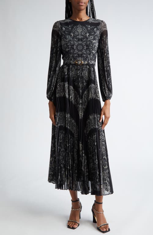 Shop Zimmermann Sunray Long Sleeve Pleated Georgette Dress In Black Paisley