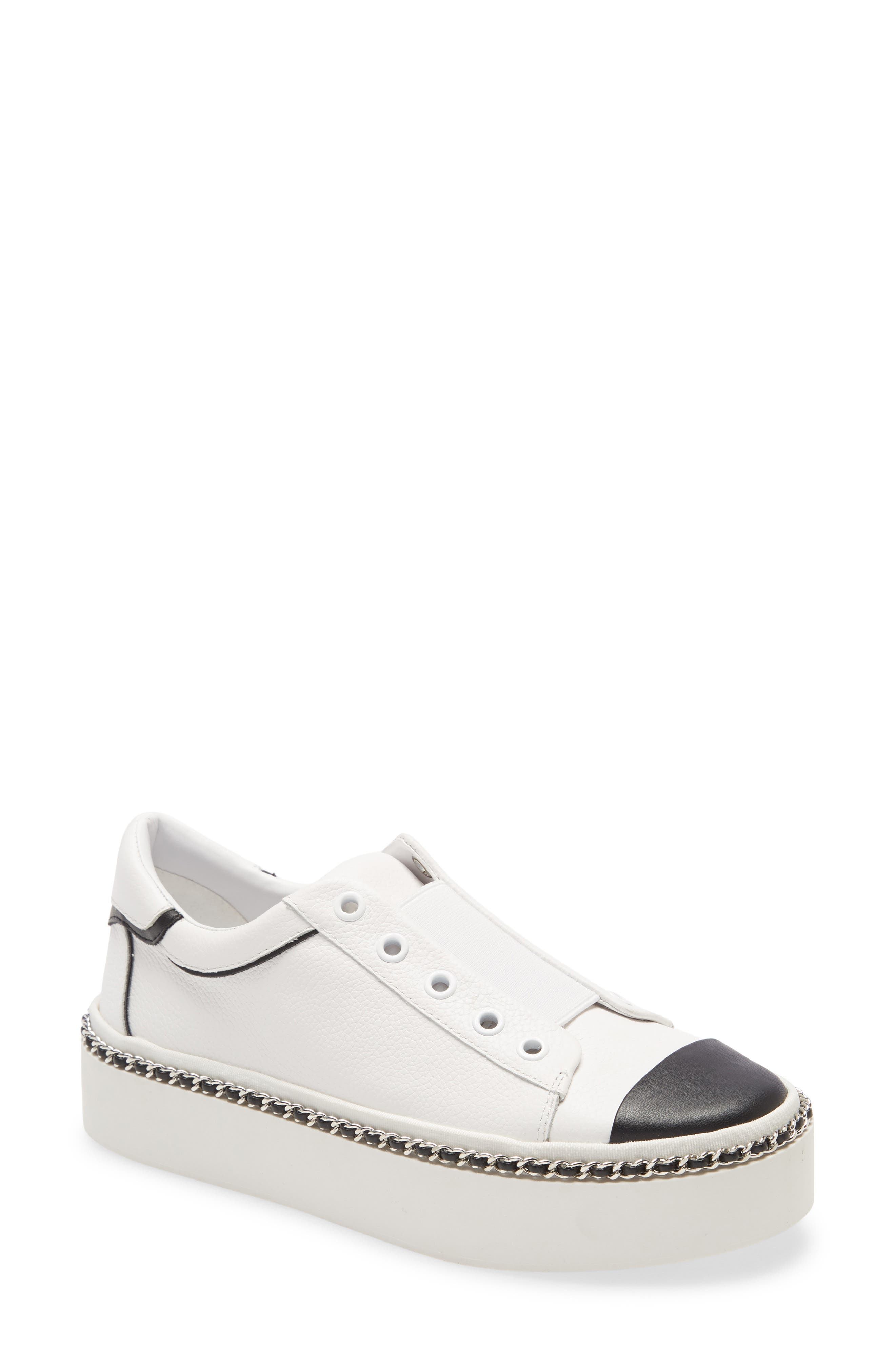 white leather platform slip on sneakers