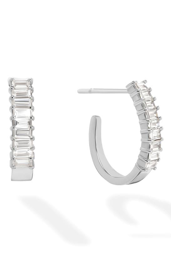 Shop Lana Baguette Diamond Huggie Hoop Earrings In White Gold