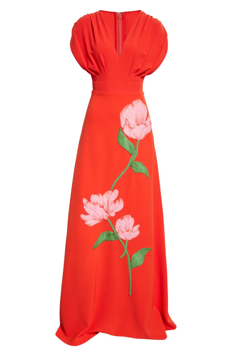 Lela Rose Floral Crepe V-Neck Gown | Nordstrom