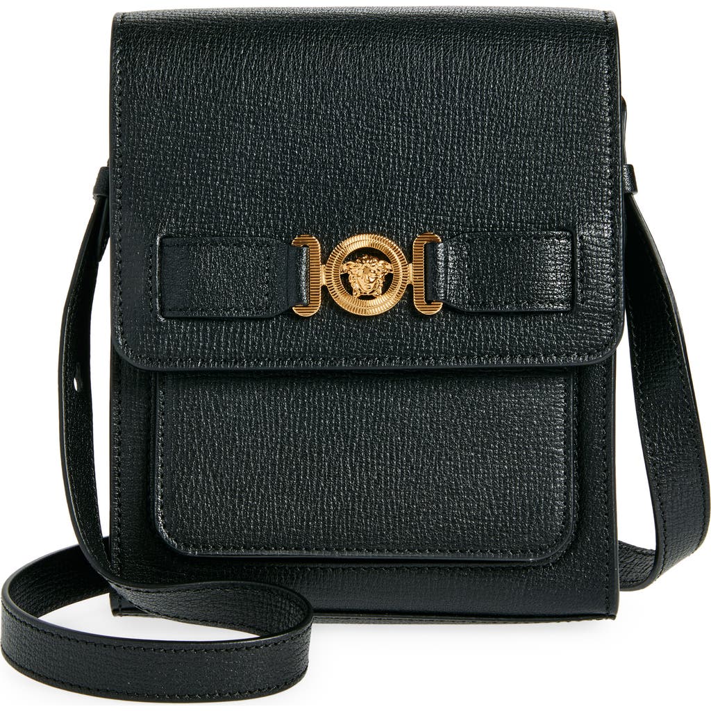 Versace Medusa '95 Leather North/south Messenger Bag In Black Gold