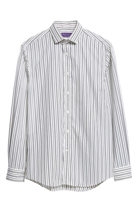 Dexter Stripe Long Sleeve Cotton Button-Up Shirt