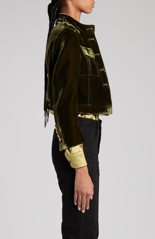 Shop Tom Ford Bonded Velvet Crop Jacket In Golden Olive