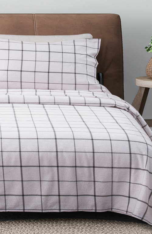Woven & Weft Turkish Cotton Windowpane Printed Flannel Sheet Set In Windowpane - White/grey