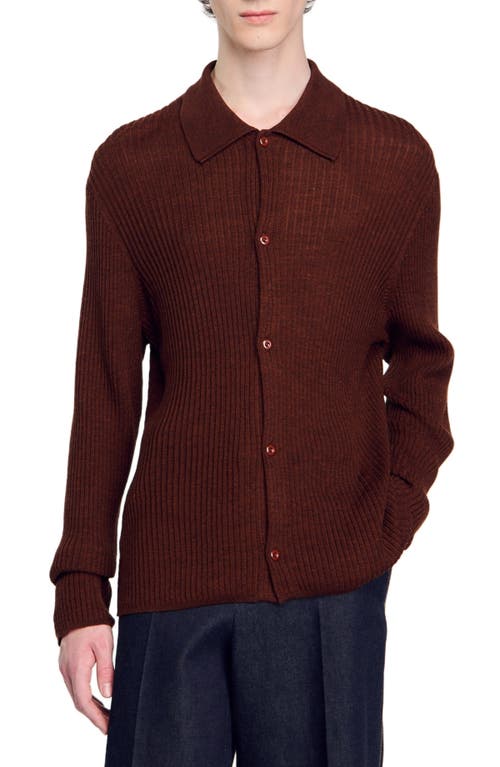 Shop Sandro Knit Shirt In Cognac