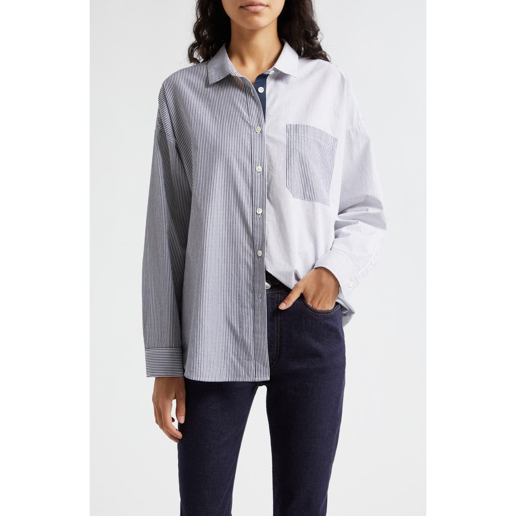 Atm Anthony Thomas Melillo Mixed Stripe Oversize Button-up Shirt In Blue