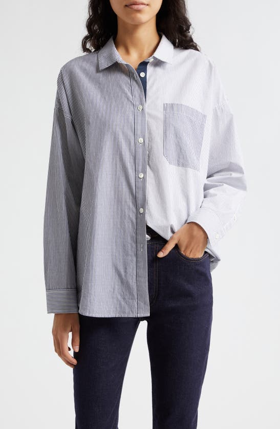 Shop Atm Anthony Thomas Melillo Mixed Stripe Oversize Button-up Shirt In Chalk / Ink