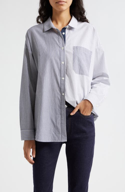 Shop Atm Anthony Thomas Melillo Mixed Stripe Oversize Button-up Shirt In Chalk/ink