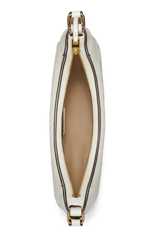 Tory Burch T-monogram Embossed Crescent Shoulder Bag In Light Cream