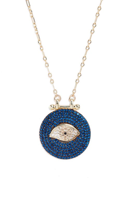 SHYMI Pavé Cubic Zirconia Evil Eye Pendant Necklace in Gold /Blue
