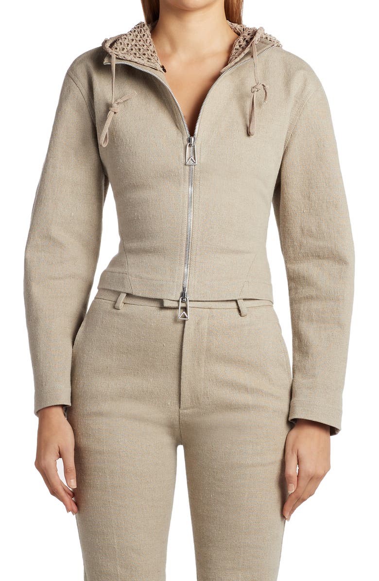 BOTTEGA VENETA Crop Stretch Linen Jacket, Main, color, NATURAL