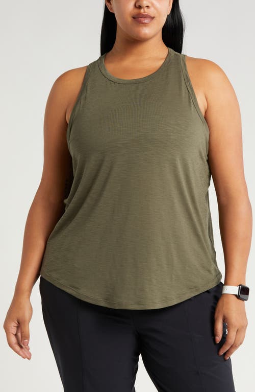 Shop Zella Spark Slub Jersey Tank In Olive Night