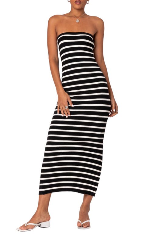 EDIKTED Stripe Strapless Maxi Dress Black-And-White at Nordstrom,