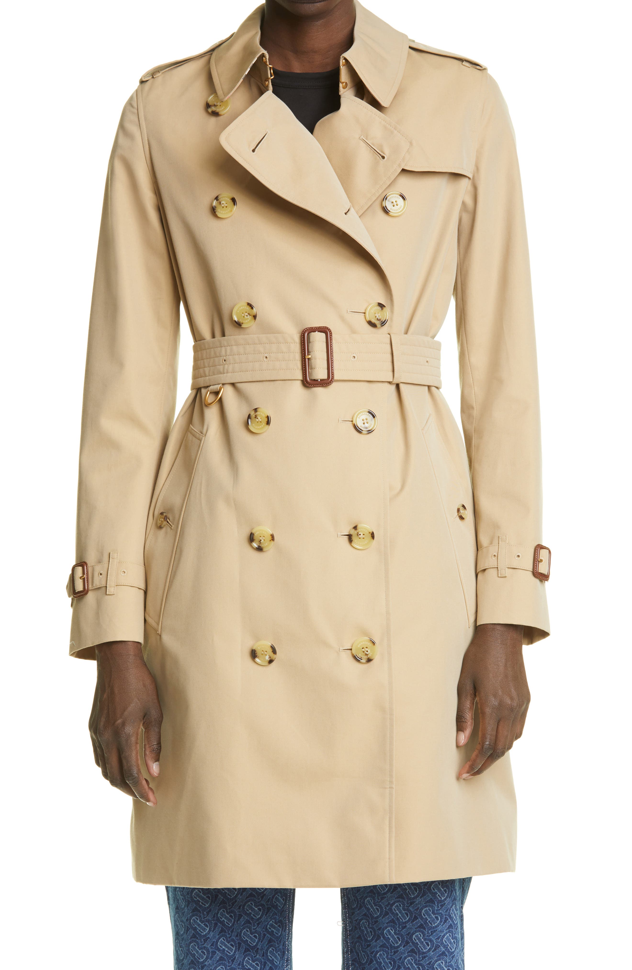 Natural Womens Clothing Coats Raincoats and trench coats Burberry Mid-length Kensington Canvas Trench Coat in Beige 