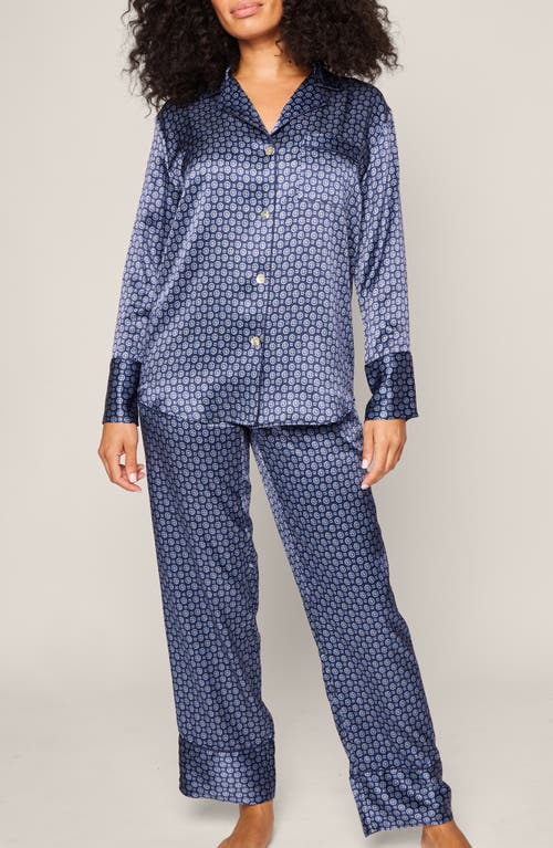 Shop Petite Plume Medallion Mulberry Silk Pajamas In Navy