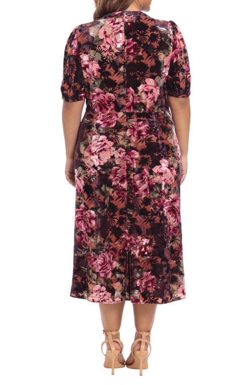 Shop Maggy London Floral Keyhole Midi Dress In Raisin/wine/olive