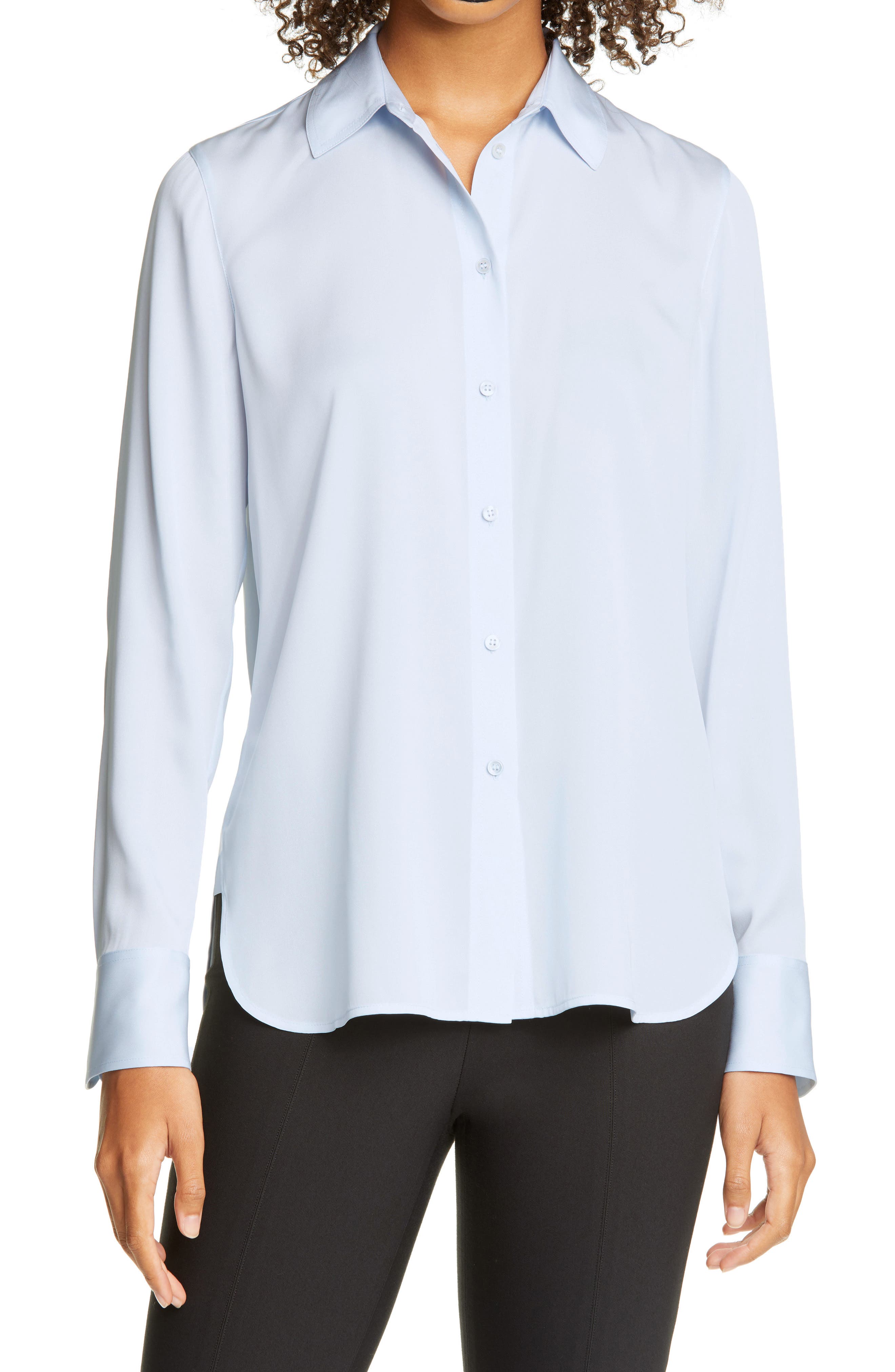 VINCE HIGH/LOW STRETCH SILK SHIRT,190820790769