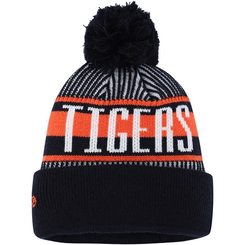 New Era Youth Boys Navy Detroit Tigers Striped Cuffed Knit Hat with Pom