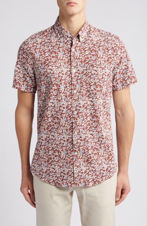 Nordstrom Trim Fit Floral Short Sleeve Stretch Cotton & Linen Button-Down Shirt Ditsy at Nordstrom,