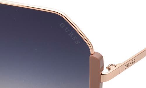 Shop Guess 60mm Geometric Sunglasses In Shiny Rose Gold/blue