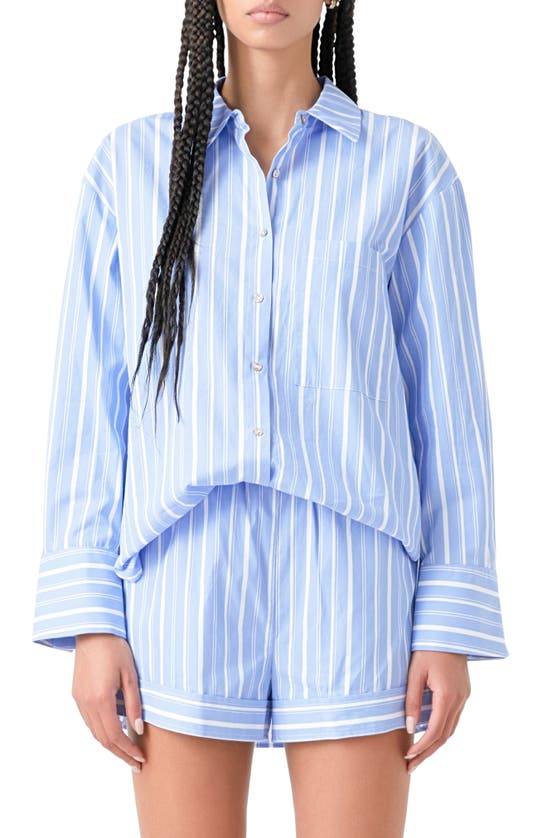 Grey Lab Oversize Stripe Long Sleeve Button-up Shirt In Blue