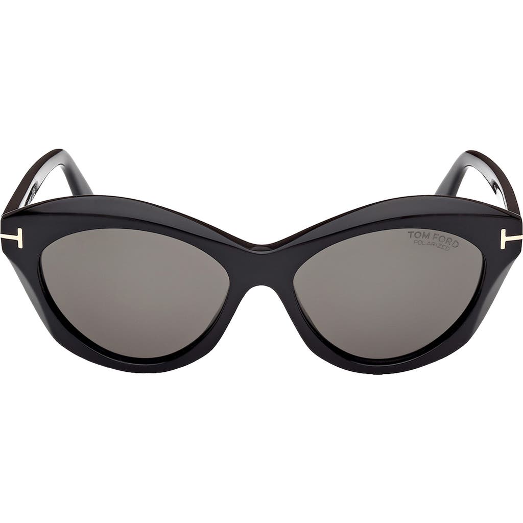 Tom Ford Toni 55mm Polarized Oval Sunglasses In Shiny Black/smoke