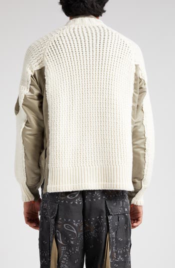 Sacai Wool Knit & Nylon Twill Bomber Jacket | Nordstrom