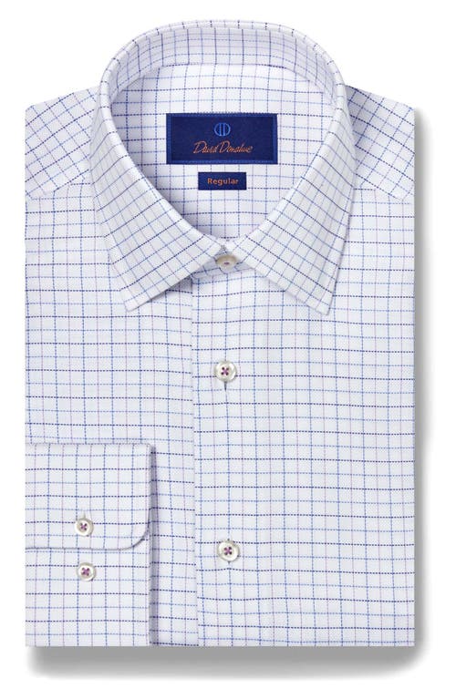 David Donahue Regular Fit Check Royal Oxford Dress Shirt in White/Lilac at Nordstrom, Size 16 - 36