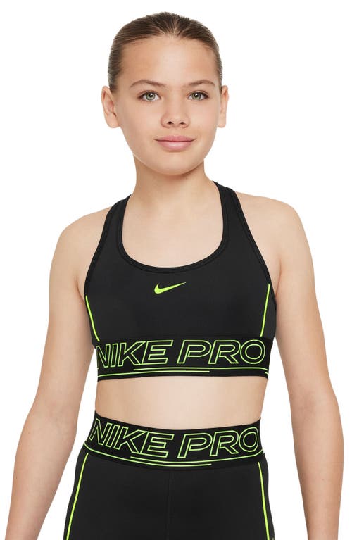 Shop Nike Kids' Pro Swoosh Dri-fit Sports Bra In Black/volt/volt