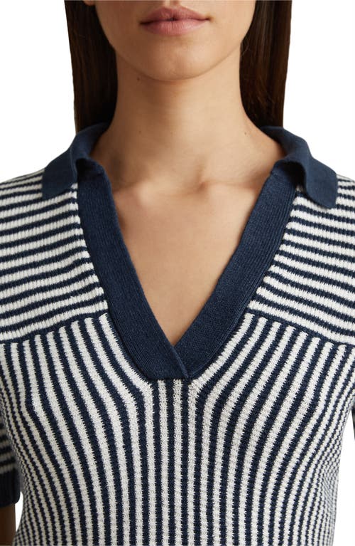 Shop Reiss Stevie Collar Linen Blend Sweater In Navy/ivory