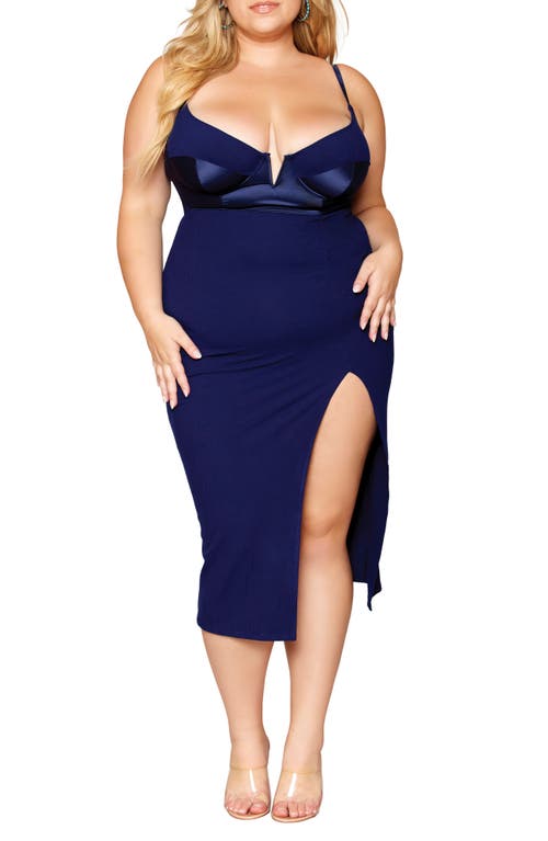 Dreamgirl Mixed Media Underwire Midi Nightgown Denim at Nordstrom