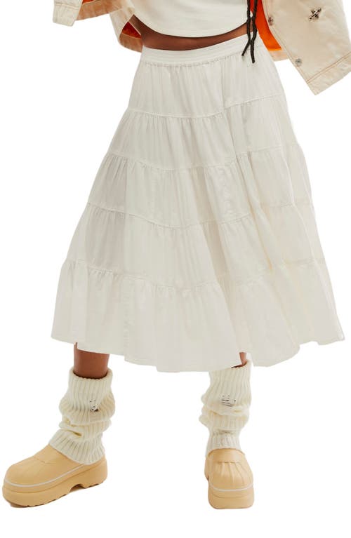 Free People Full Swing Tiered Cotton Blend Midi Skirt Ivory at Nordstrom,