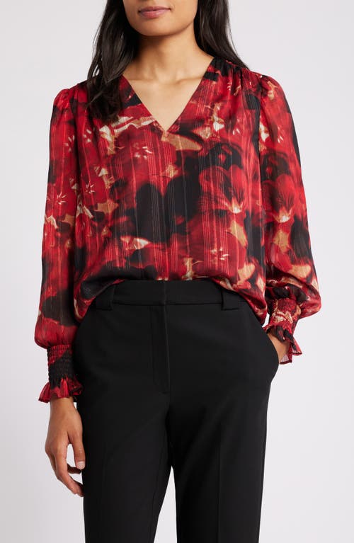 Anne Klein Floral Top in Titian Red Multi 