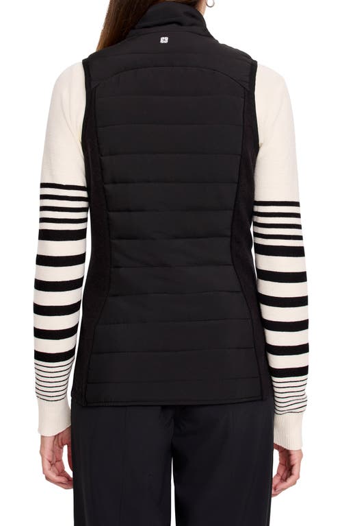 Nz Active By Nic+zoe Quilted Mixed Media Jersey Puffer Vest In Black Onyx